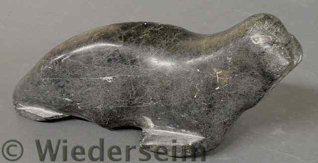 Appraisal: Inuit carved black soapstone walrus h x l