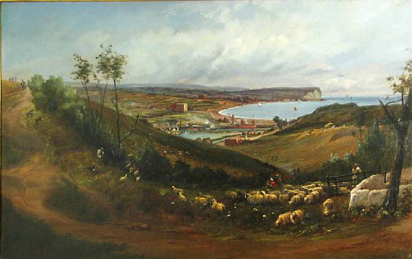 Appraisal: David Murry British active - A harbor scene with sheep