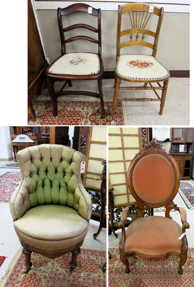 Appraisal: A GROUP OF FOUR AMERICAN VICTORIAN CHAIRS medallion-back armchair button-back