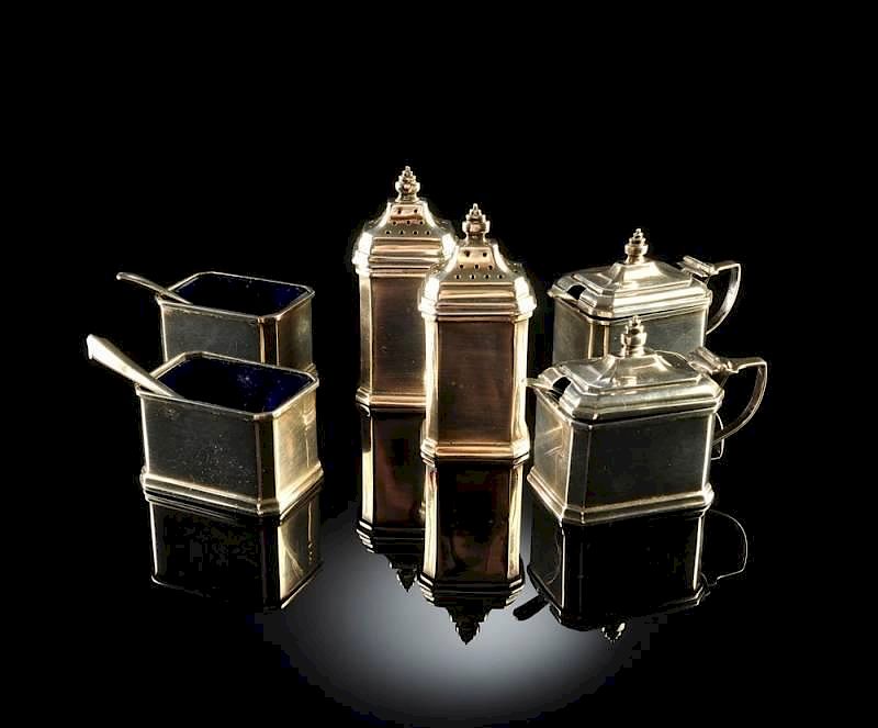 Appraisal: A WALKER HALL STERLING SILVER SALT CELLAR SET IN FITTED