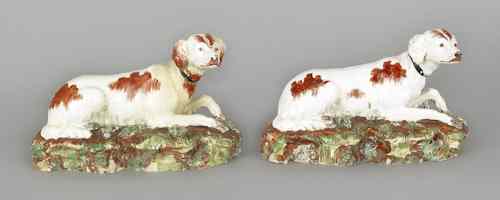 Appraisal: Pair of Staffordshire pearlware recumbent hounds h w