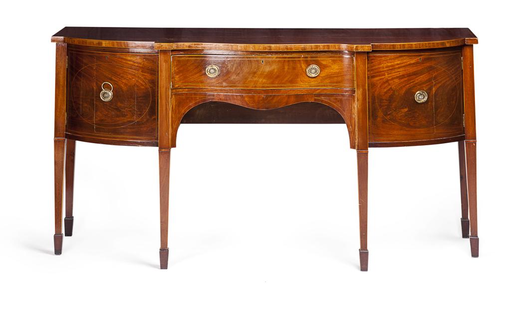 Appraisal: GEORGE III MAHOGANY SERPENTINE SIDEBOARD TH CENTURY the shaped top