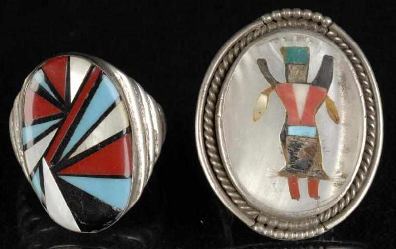 Appraisal: Lot of Native American Indian Zuni Inlay Rings Description Includes