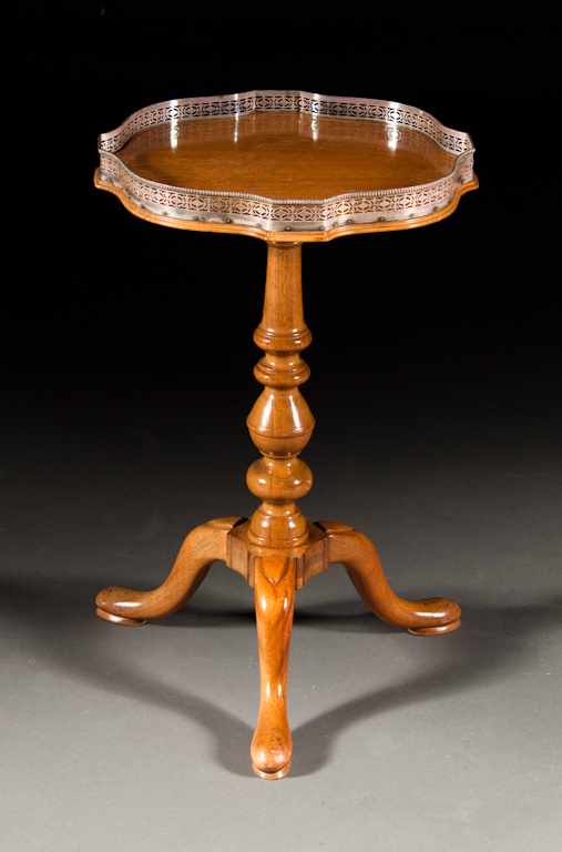 Appraisal: Queen Anne style mahogany side table with reticulated silver-plated gallery