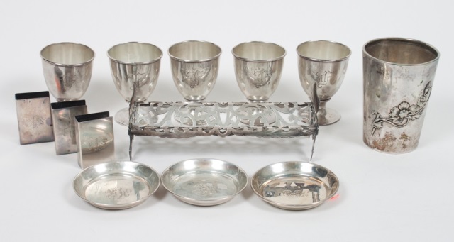 Appraisal: Thirteen American German silver articles including Schofield ashtrays monogram HRT