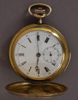 Appraisal: SWISS QUARTER-REPEATER GENTLEMAN'S GOLD CASED POCKET WATCH The enamel face