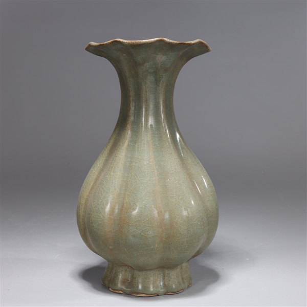 Appraisal: Chinese celadon crackle glazed vase with ribs to body and