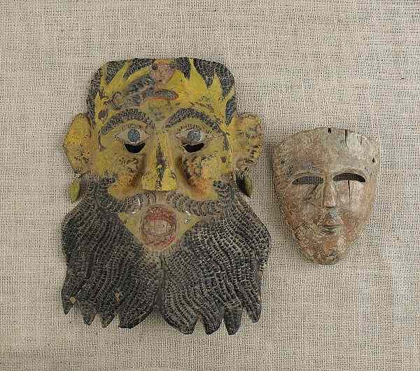 Appraisal: Embossed painted tin mask of a bearded man h together