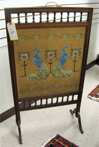 Appraisal: VICTORIAN OAK AND NEEDLEPOINT PANEL FIRE SCREEN English c the