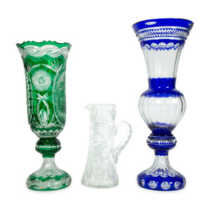 Appraisal: Two Continental Color Cut-to-Clear Glass Vases and a Cut Glass