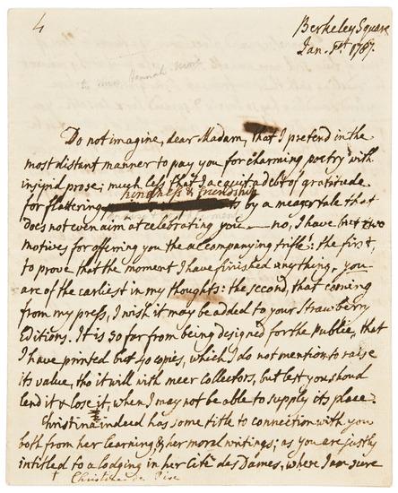 Appraisal: WALPOLE Horace - Autograph letter signed HorWalpole to Hannah More