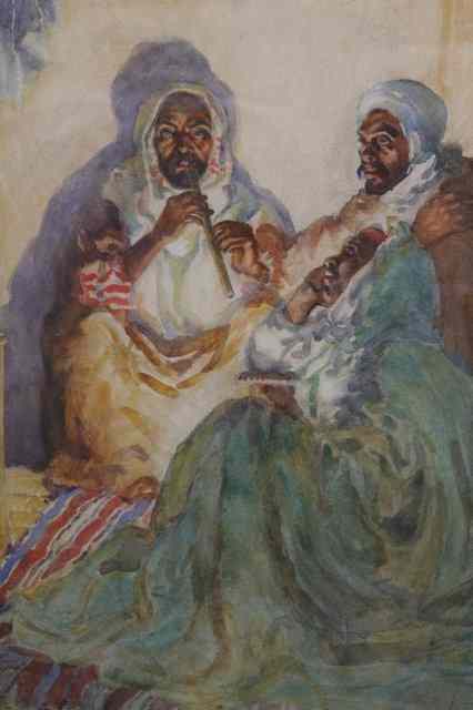 Appraisal: TH CENTURY CONTINENTAL SCHOOLStudy of Arabic men one playing a