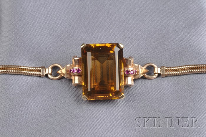 Appraisal: Retro kt Bicolor Gold Citrine and Ruby Bracelet set with