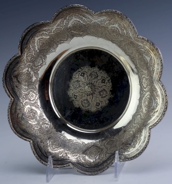 Appraisal: Persian Silver Ornate Engraved Paisley Bowl Crafted of grade silver