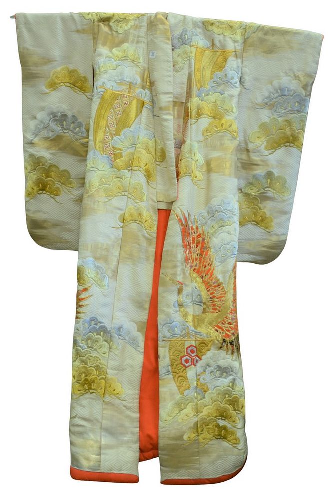 Appraisal: Japanese Kimono having gold and silver colored threading height inches