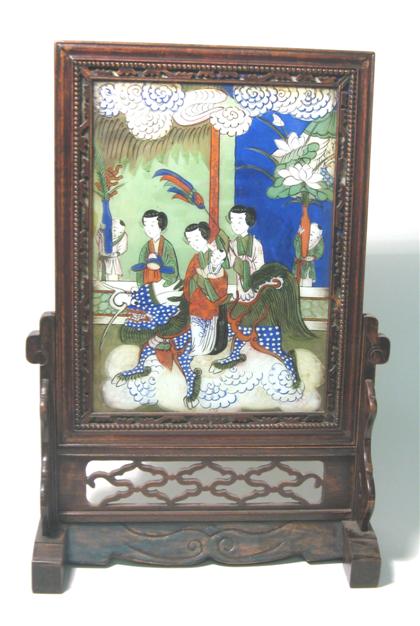 Appraisal: Chinese table screen Rectangular insert reverse painted panel is supported