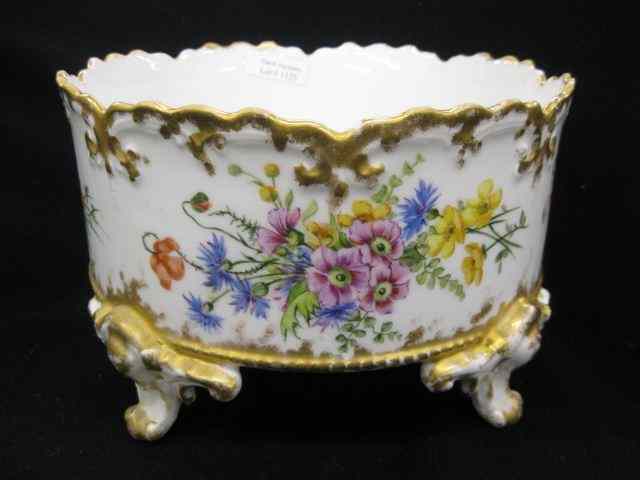 Appraisal: French Handpainted Porcelain Planter elegant florals gold trim footed ''