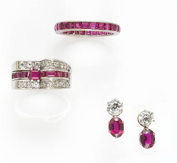 Appraisal: A collection of ruby and diamond jewelry comprising a retro