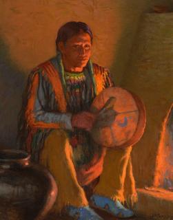 Appraisal: JOSEPH H SHARP - Firelight Drummer oil on canvas x