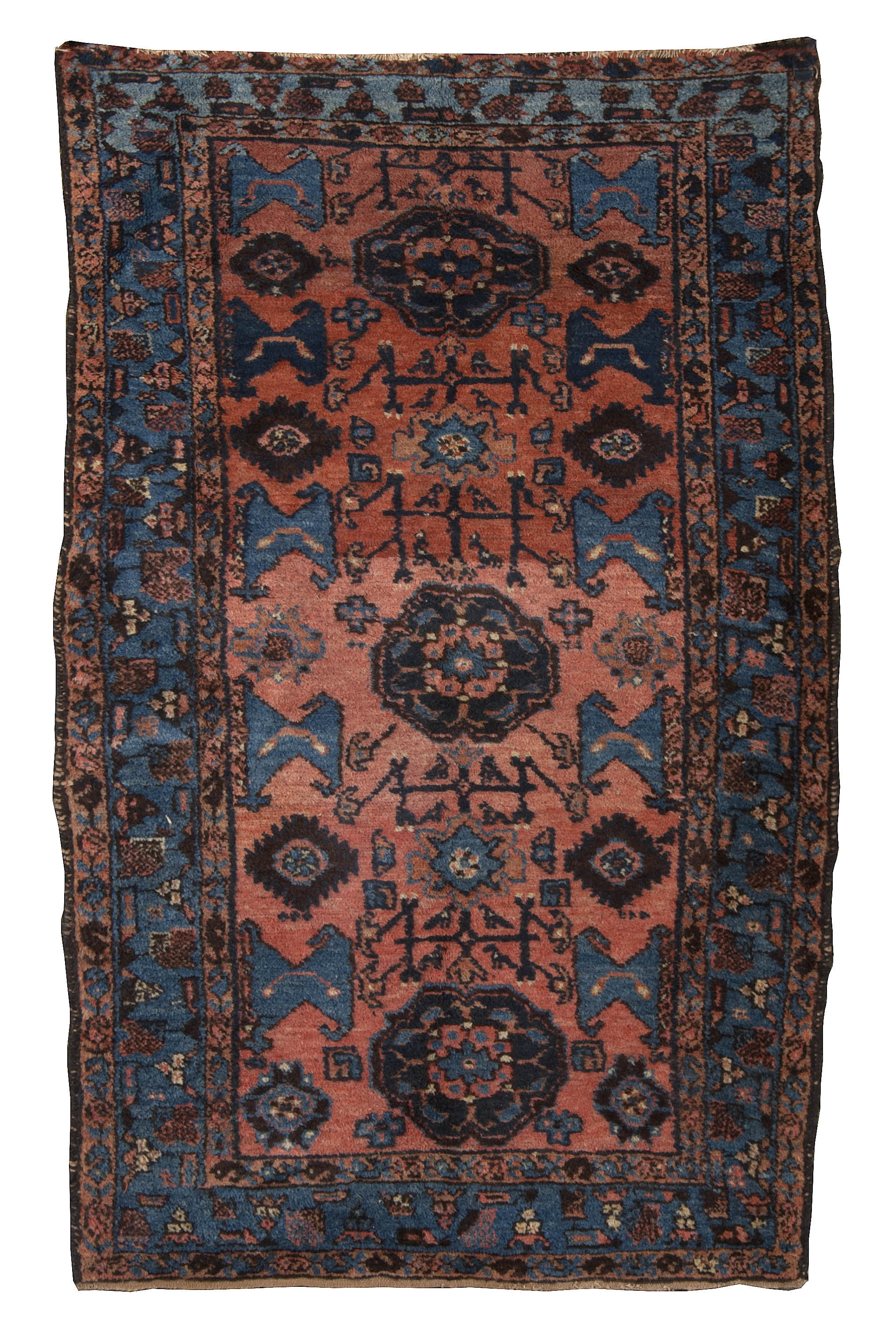 Appraisal: ORIENTAL RUG HAMADAN ' x ' Central column of geometric