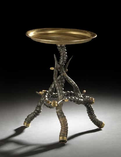 Appraisal: Exotic Anglo-Kenyan Brass-Mounted Antelope Horn Chairside Table first quarter th