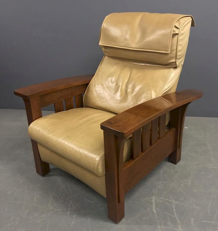 Appraisal: Signed Stickley Cherry Recliner Chair Signed Stickley cherrry Mission Morris