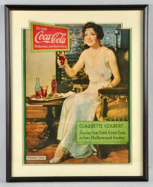 Appraisal: Cardboard Coca-Cola Claudette Colbert Cutout Matted and framed under glass