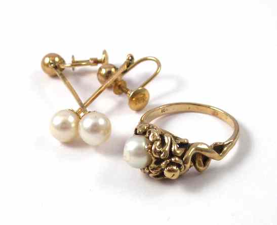 Appraisal: THREE ARTICLES OF PEARL JEWELRY including a pair of earrings