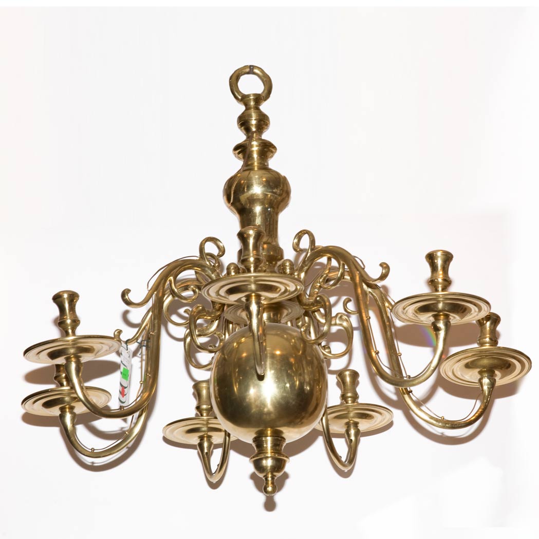 Appraisal: Dutch Baroque Style Brass Seven-Light Chandelier Height inches diameter inches