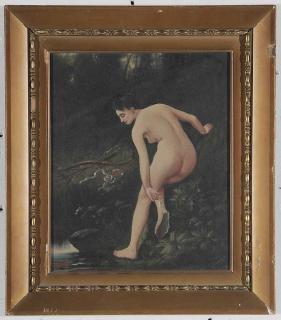 Appraisal: H Hall th th century Nude by a Stream signed