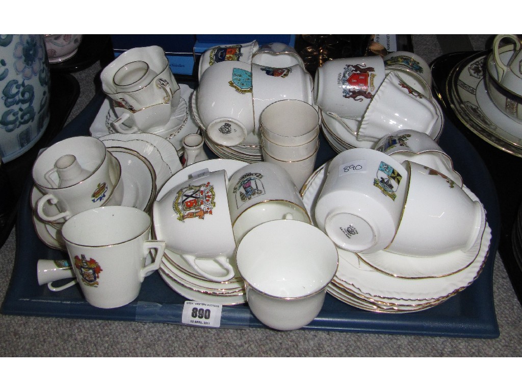 Appraisal: Two trays comprising Crested ware boxed Aynsley pieces decanter glasses