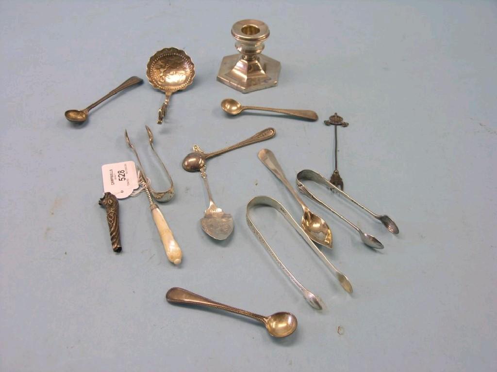 Appraisal: An octagonal silver candlestick and silver flatware including a Bateman's