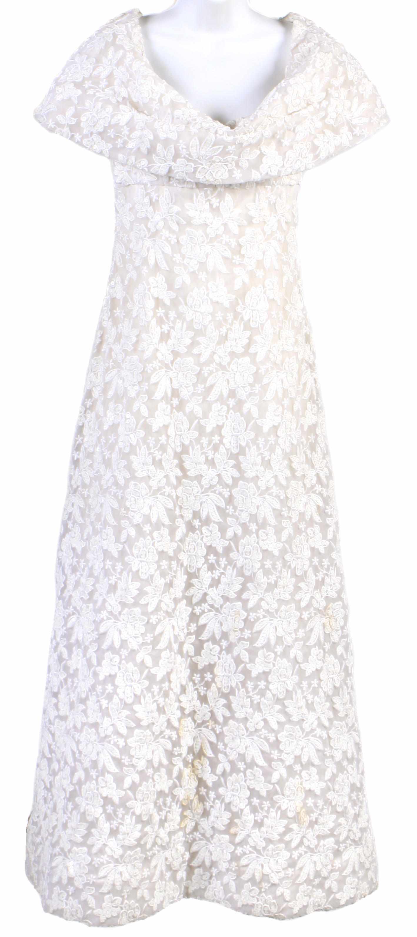 Appraisal: A Scaasi white floral embroidered and sequined sash collar gown