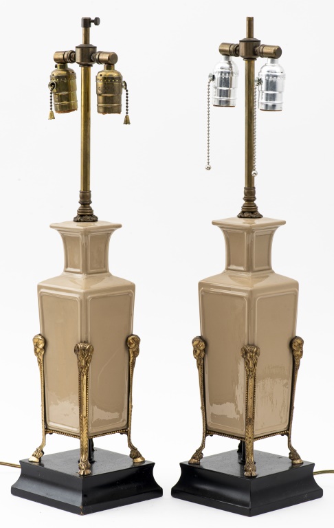 Appraisal: NEOCLASSICAL REVIVAL CERAMIC TABLE LAMPS PR Neoclassical Revival pair of