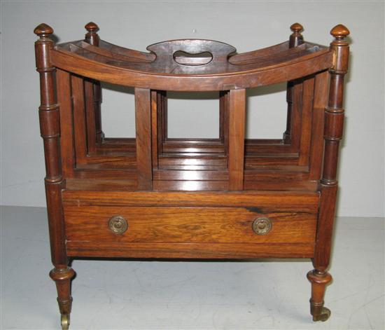 Appraisal: Early th Century rosewood swept top Canterbury with one drawer