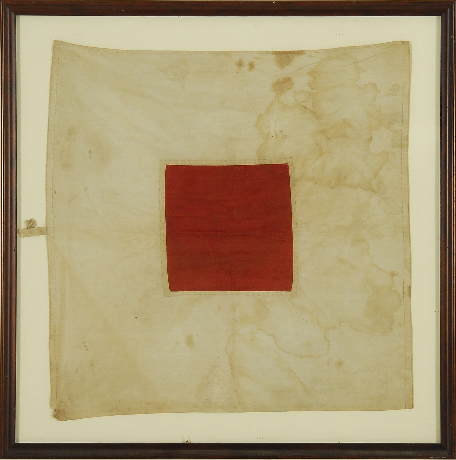 Appraisal: FRAMED CIVIL WAR RED-ON-WHITE SIGNAL FLAG With central red square