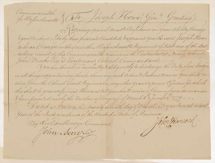 Appraisal: JOHN HANCOCK - AUTOGRAPH DOCUMENT SIGNED SIGNER OF THE DECLARATION