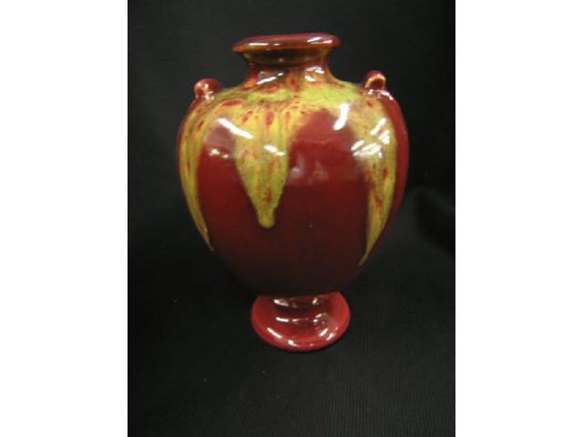 Appraisal: Weller Turkis Art Pottery Handled Lamp Base red green glaze