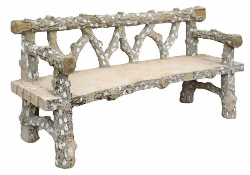 Appraisal: CAST CONCRETE FAUX BOIS GARDEN BENCHCast concrete faux bois garden