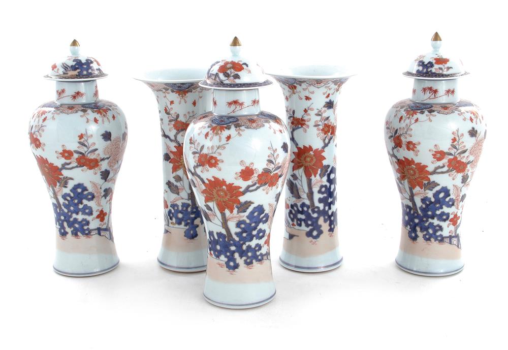 Appraisal: Chinese Imari porcelain five-piece garniture set probably Republic period three