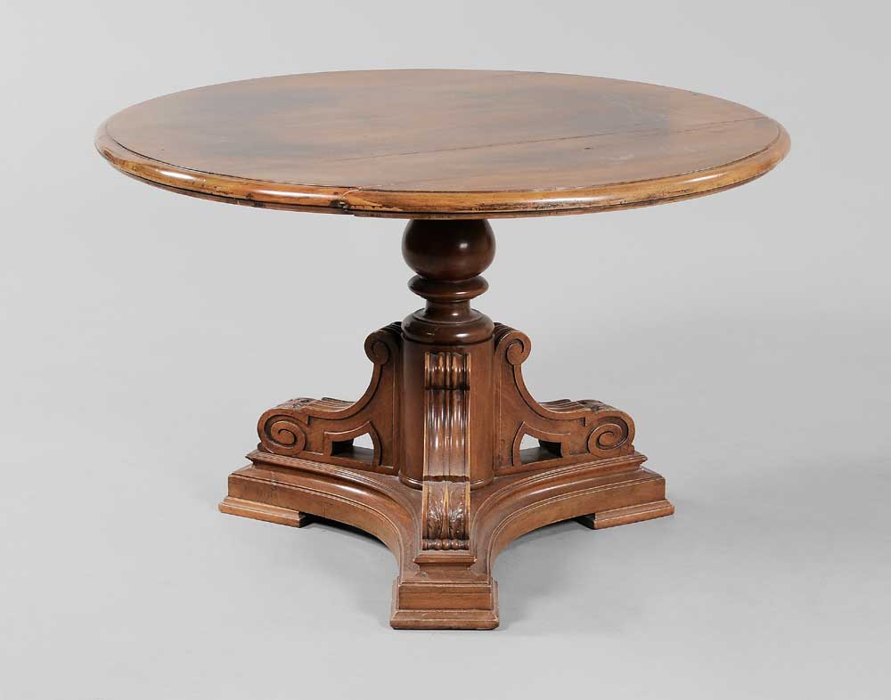 Appraisal: Baroque Style Walnut Pedestal Table Continental th century circular top