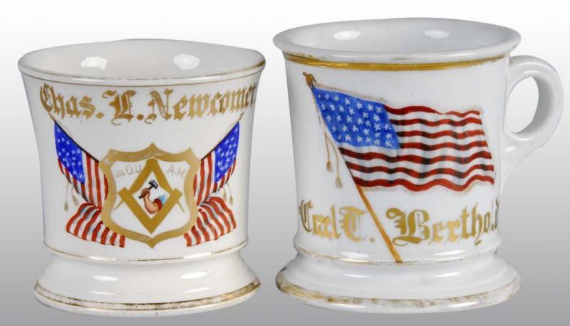 Appraisal: Lot of Occupational Shaving Barber Mugs Description Both feature American