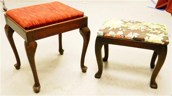 Appraisal: Two cabriole leg foot stools both with upholstered seats one