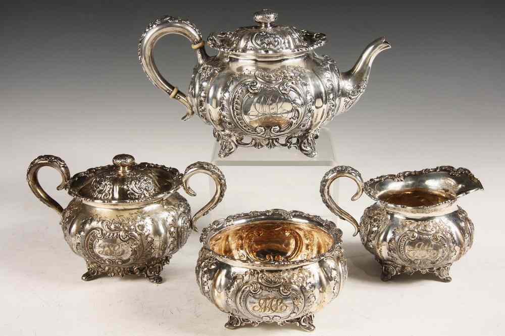 Appraisal: PC STERLING SILVER TEA SERVICE - Four Piece Sterling Repousse