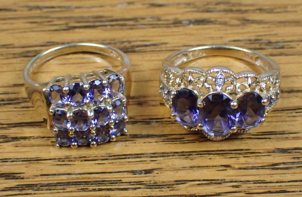 Appraisal: TWO IOLITE AND YELLOW GOLD RINGS including a k yellow