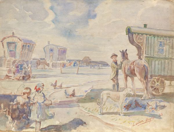 Appraisal: DAME LAURA KNIGHT BRITISH - x At the Beach Watercolor