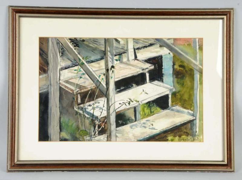 Appraisal: Wooden Stairs Watercolor Description Signed Connie Wahl Condition Excellent Size