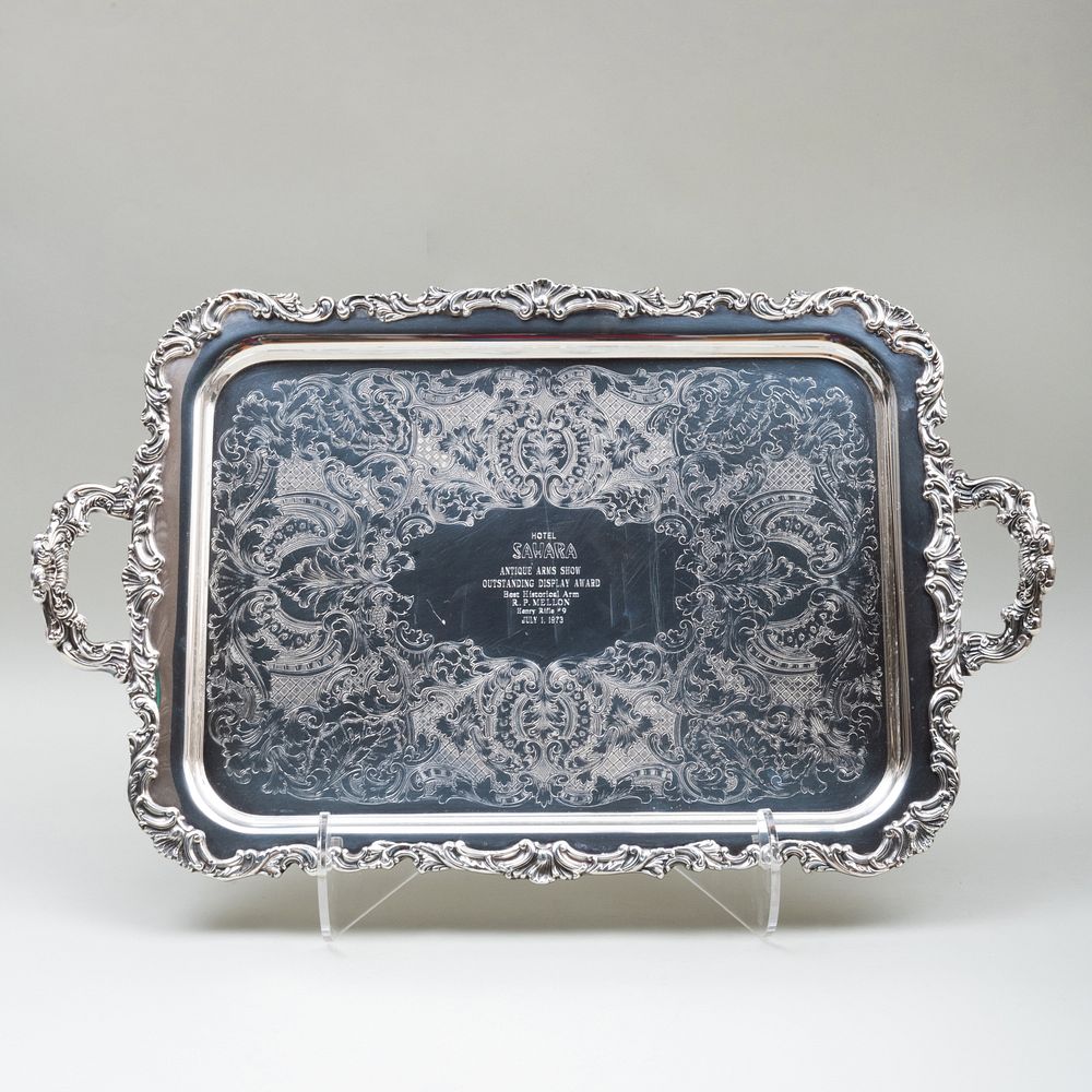 Appraisal: American Silver Plate Hotel Sahara Antique Arms Presentation Trophy Tray