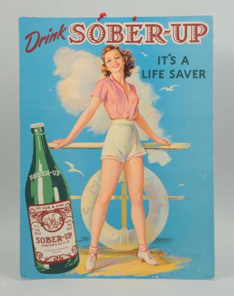 Appraisal: Cardboard Easel-Back Sober-Up Advertising Sign A few tiny fleabites and