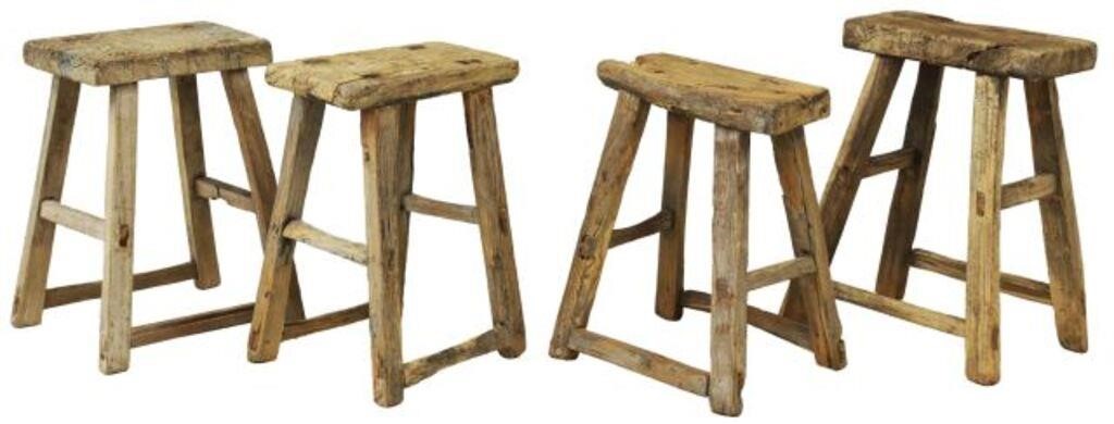 Appraisal: lot of Rustic unfinished wood stools mortise and tenon construction